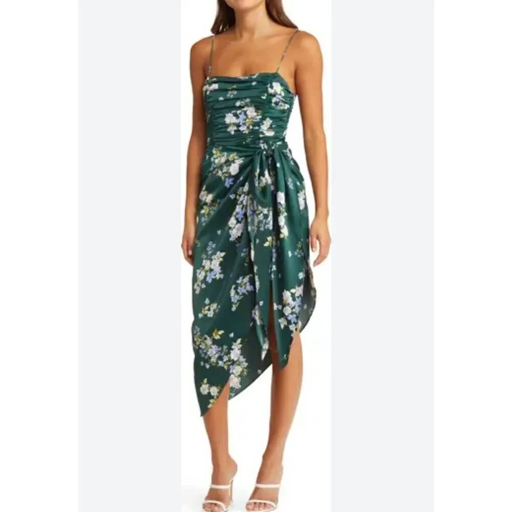 Wayf Delaney Asymmetrical Satin Floral Mini Dress  S